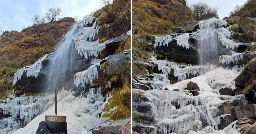 La Cascada de los Alisos amaneció congelada y regaló una postal única en Tafí del Valle